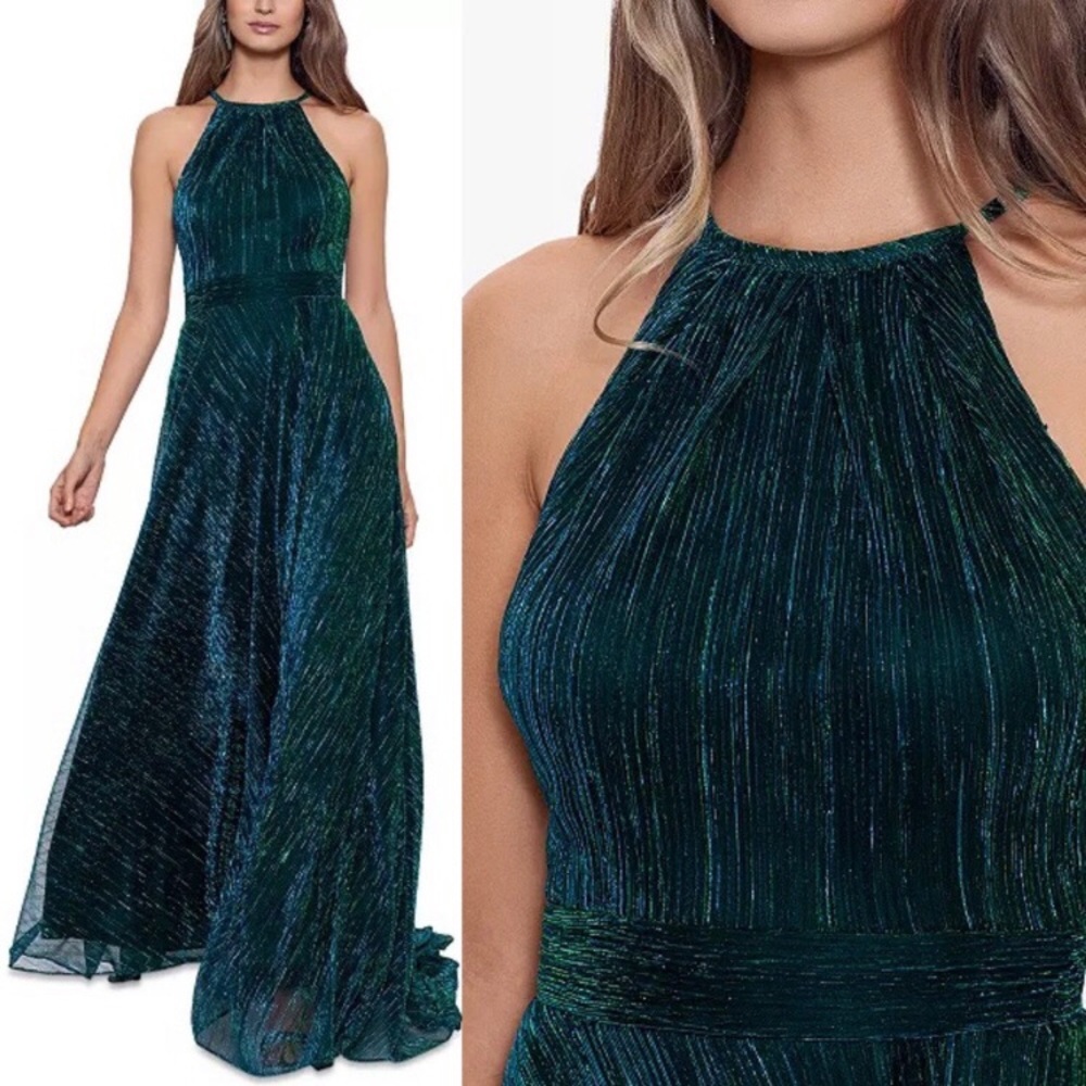 NWT Betsy & Adam Metallic Halter Gown 16W - Picture 2 of 13